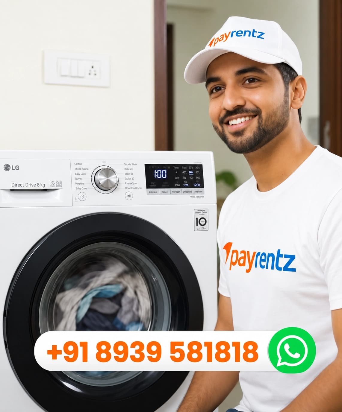Customer using a payrentz washing machine at home