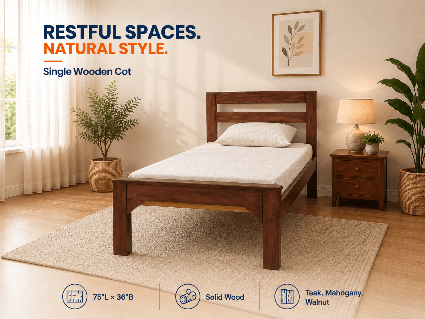 Single Wooden Cot image 2