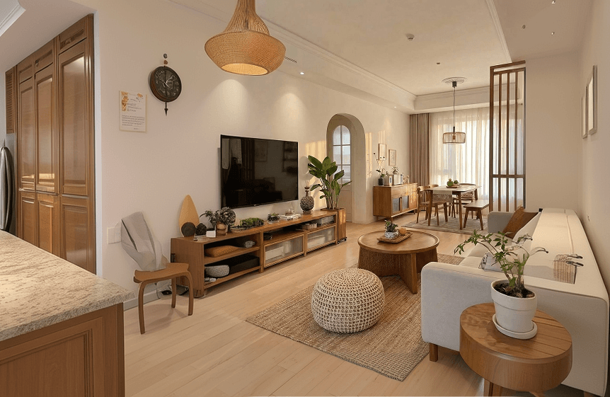 A furnished living and dining room payrentz can set up for you