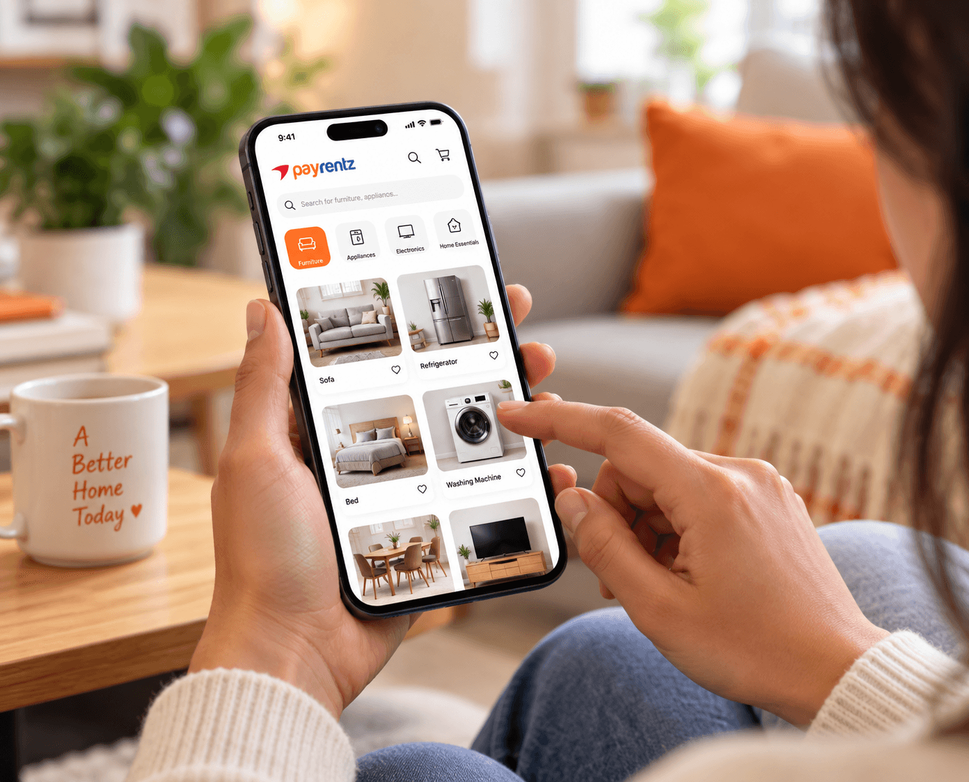 Browsing furniture and appliances on the payrentz app