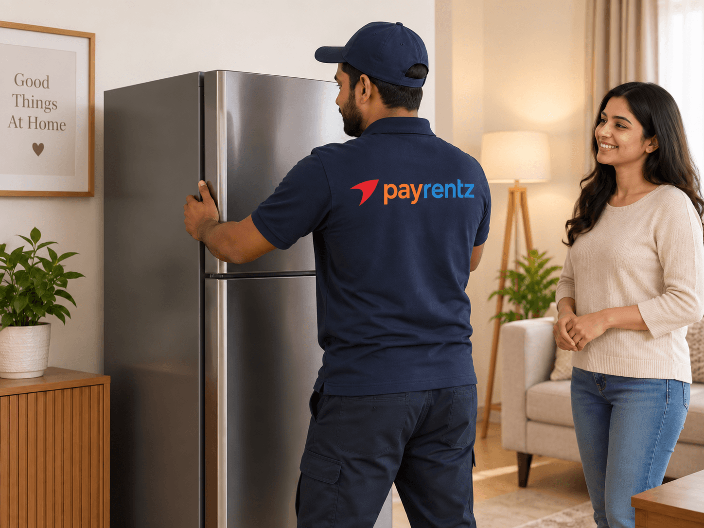 payrentz associate delivering a refrigerator at home